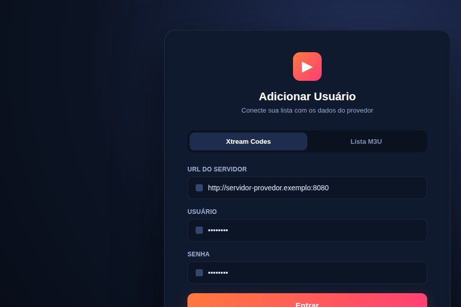 Tela de configuração de login Xtream Codes no IPTV Smarters Pro