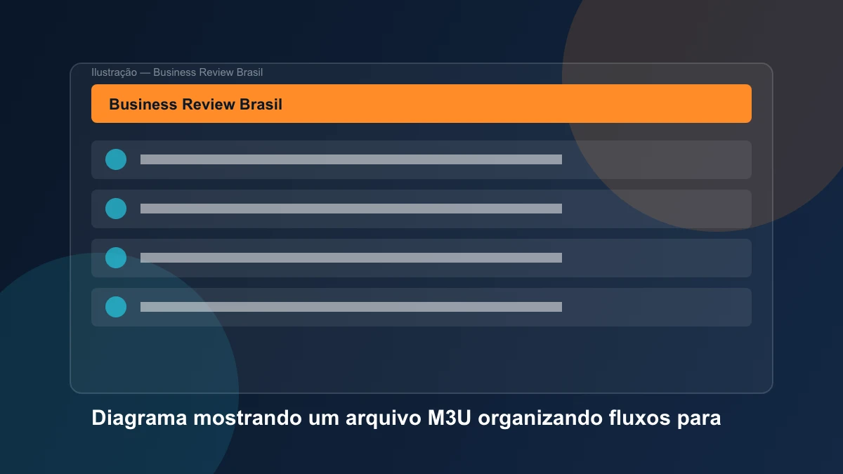 Diagrama mostrando um arquivo M3U organizando fluxos para um player IPTV em televisão e celular